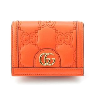 Gucci Leather Ggmatelasse Compact Wallet Fold Wallet 723786 Orange
